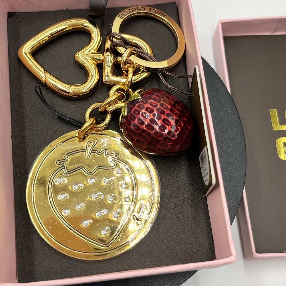 Juicy Couture‎ Vintage Strawberry Gold Tone Heart Key fob Purse Charm New - Picture 4 of 12